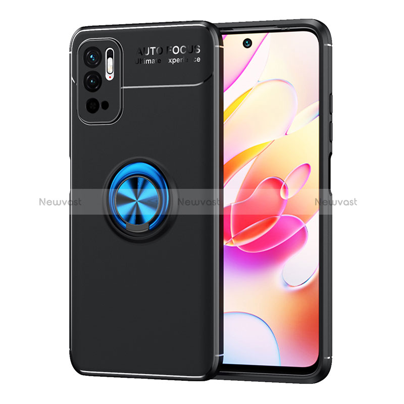 Ultra-thin Silicone Gel Soft Case Cover with Magnetic Finger Ring Stand SD1 for Xiaomi Redmi Note 10T 5G Blue and Black