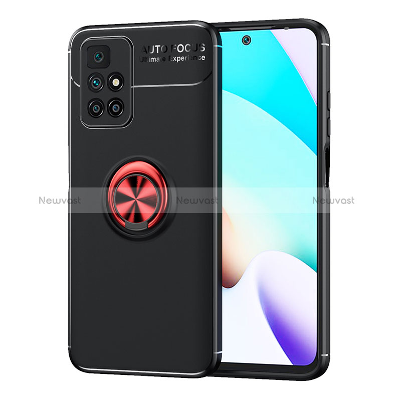 Ultra-thin Silicone Gel Soft Case Cover with Magnetic Finger Ring Stand SD1 for Xiaomi Redmi Note 11 4G (2021) Red and Black