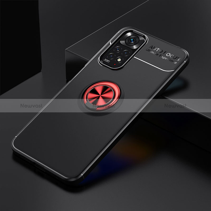 Ultra-thin Silicone Gel Soft Case Cover with Magnetic Finger Ring Stand SD1 for Xiaomi Redmi Note 11 4G (2022) Red and Black