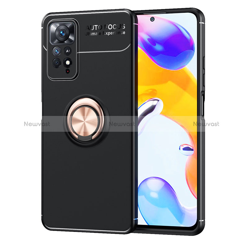 Ultra-thin Silicone Gel Soft Case Cover with Magnetic Finger Ring Stand SD1 for Xiaomi Redmi Note 11 Pro 4G Gold and Black