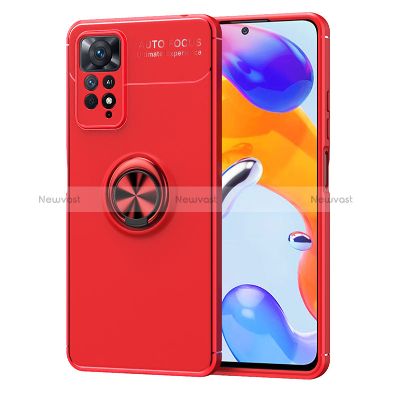 Ultra-thin Silicone Gel Soft Case Cover with Magnetic Finger Ring Stand SD1 for Xiaomi Redmi Note 11 Pro 4G Red