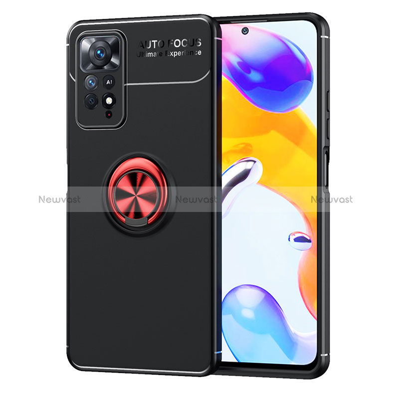 Ultra-thin Silicone Gel Soft Case Cover with Magnetic Finger Ring Stand SD1 for Xiaomi Redmi Note 11 Pro 4G Red and Black