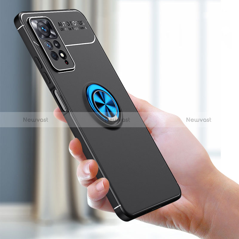 Ultra-thin Silicone Gel Soft Case Cover with Magnetic Finger Ring Stand SD1 for Xiaomi Redmi Note 11 Pro 5G