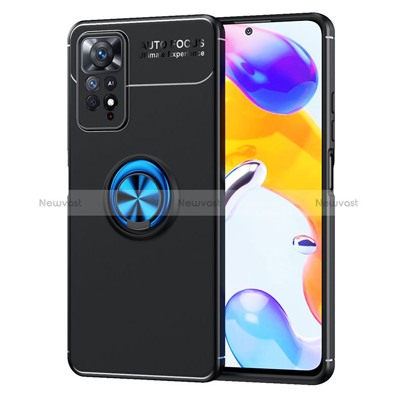 Ultra-thin Silicone Gel Soft Case Cover with Magnetic Finger Ring Stand SD1 for Xiaomi Redmi Note 11 Pro 5G Blue and Black