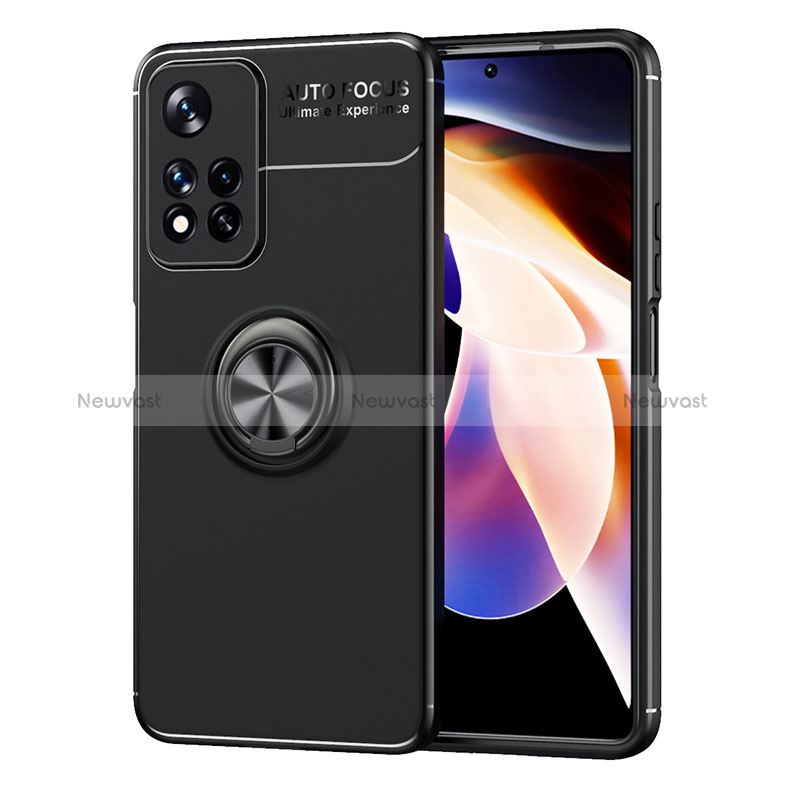 Ultra-thin Silicone Gel Soft Case Cover with Magnetic Finger Ring Stand SD1 for Xiaomi Redmi Note 11 Pro+ Plus 5G Black