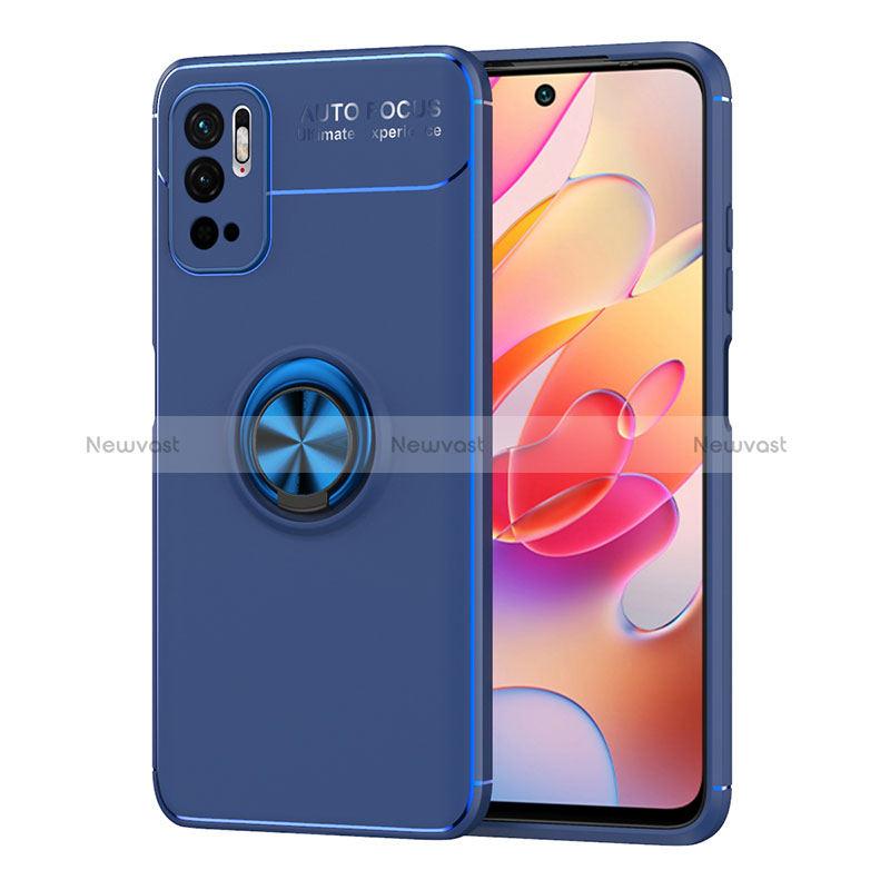 Ultra-thin Silicone Gel Soft Case Cover with Magnetic Finger Ring Stand SD1 for Xiaomi Redmi Note 11 SE 5G Blue