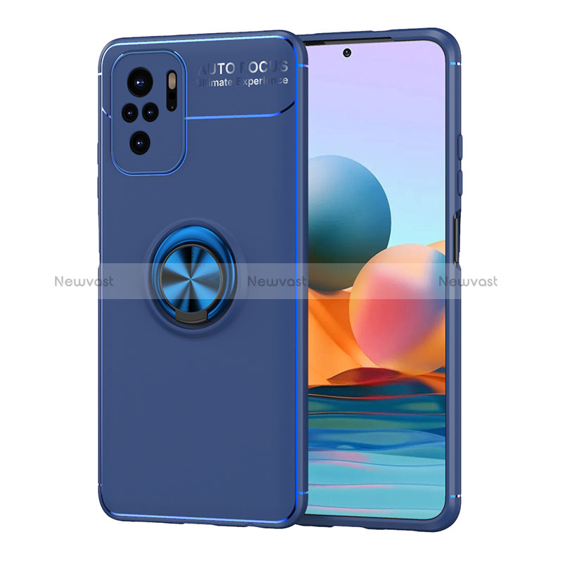 Ultra-thin Silicone Gel Soft Case Cover with Magnetic Finger Ring Stand SD1 for Xiaomi Redmi Note 11 SE India 4G Blue