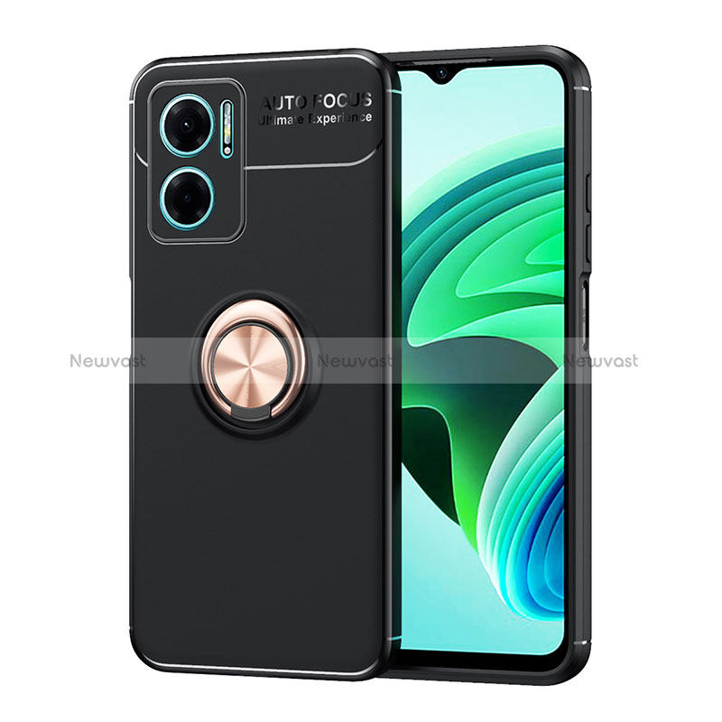 Ultra-thin Silicone Gel Soft Case Cover with Magnetic Finger Ring Stand SD1 for Xiaomi Redmi Note 11E 5G Gold and Black