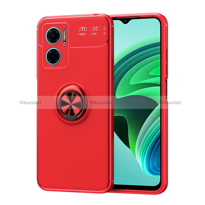 Ultra-thin Silicone Gel Soft Case Cover with Magnetic Finger Ring Stand SD1 for Xiaomi Redmi Note 11E 5G Red