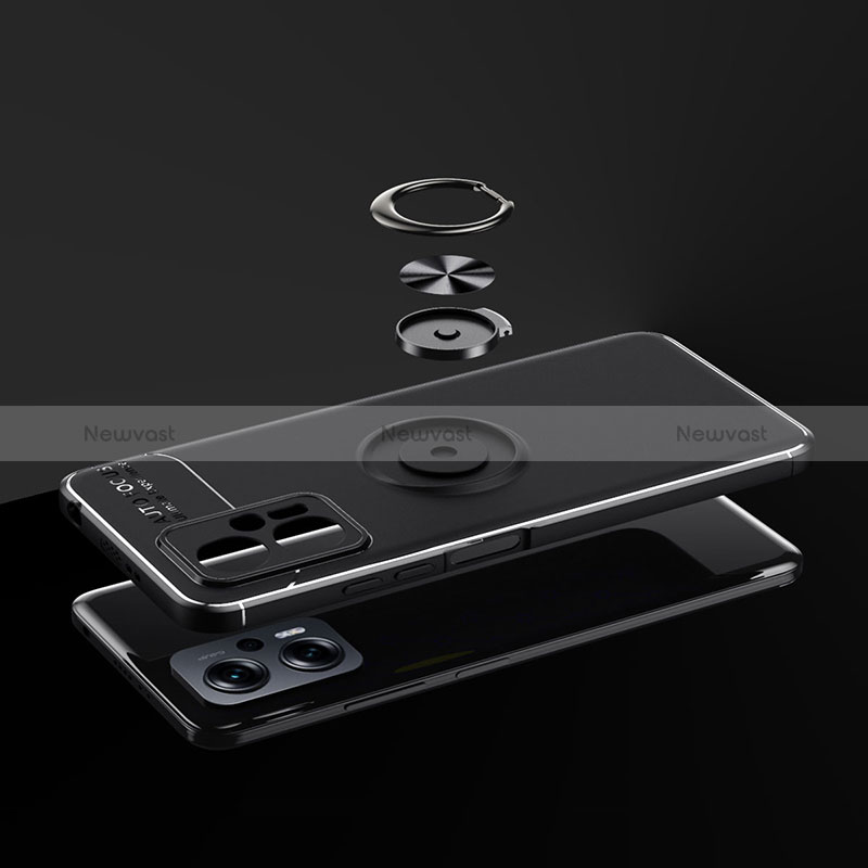 Ultra-thin Silicone Gel Soft Case Cover with Magnetic Finger Ring Stand SD1 for Xiaomi Redmi Note 11T Pro 5G