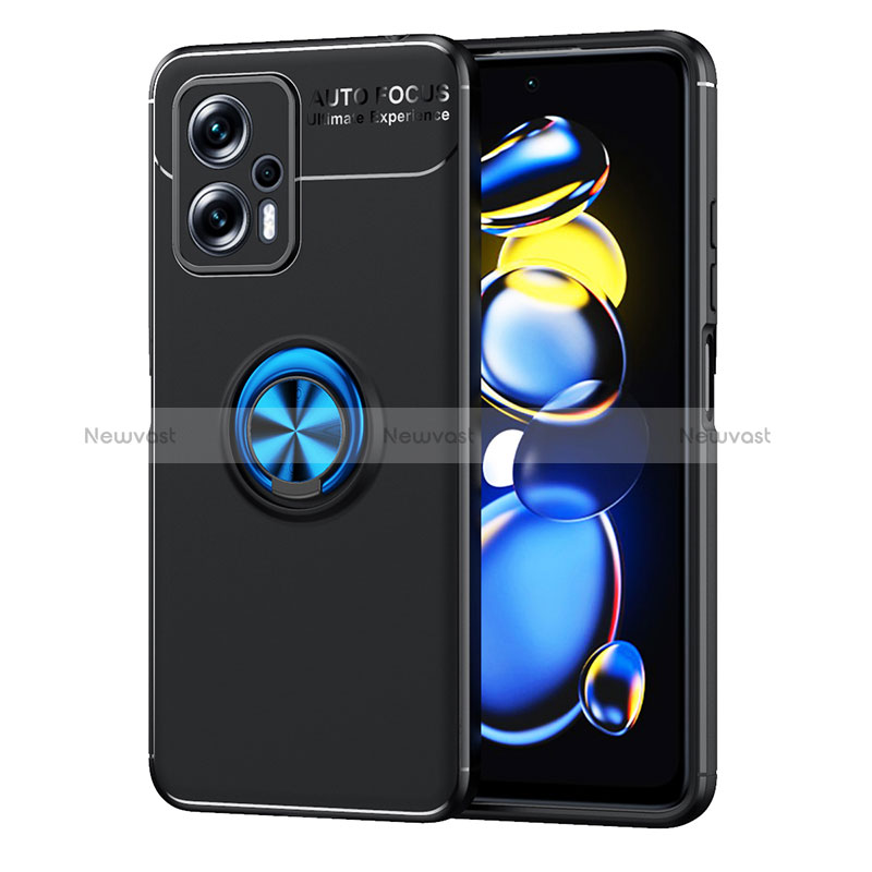 Ultra-thin Silicone Gel Soft Case Cover with Magnetic Finger Ring Stand SD1 for Xiaomi Redmi Note 11T Pro 5G Blue and Black