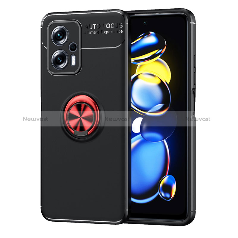 Ultra-thin Silicone Gel Soft Case Cover with Magnetic Finger Ring Stand SD1 for Xiaomi Redmi Note 11T Pro 5G Red and Black