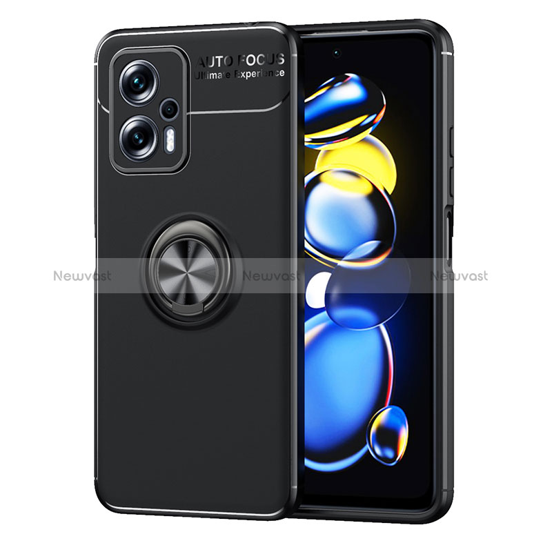 Ultra-thin Silicone Gel Soft Case Cover with Magnetic Finger Ring Stand SD1 for Xiaomi Redmi Note 11T Pro+ Plus 5G Black