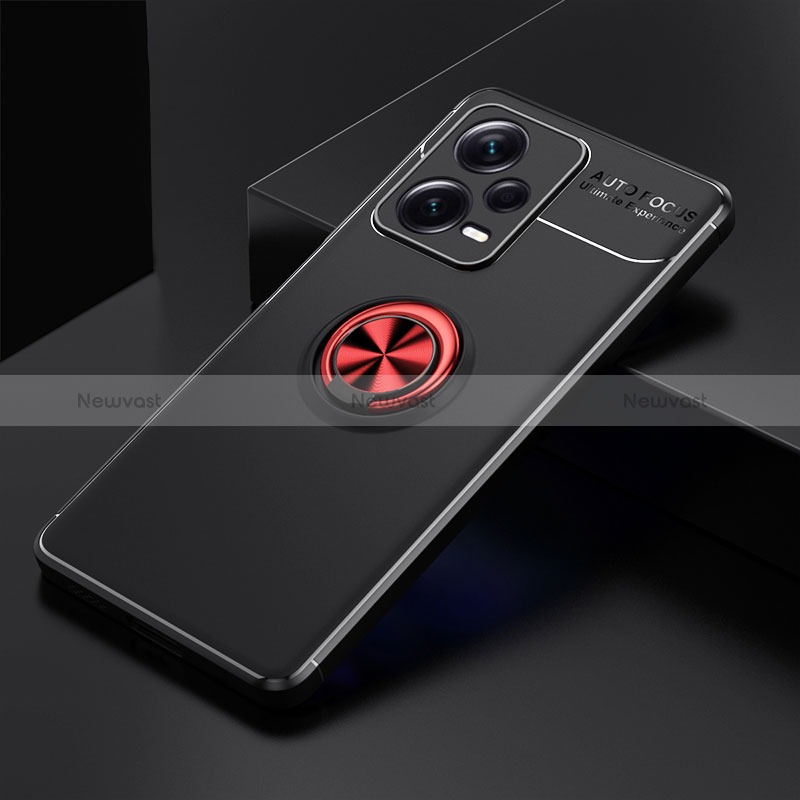 Ultra-thin Silicone Gel Soft Case Cover with Magnetic Finger Ring Stand SD1 for Xiaomi Redmi Note 12 Pro+ Plus 5G Red and Black