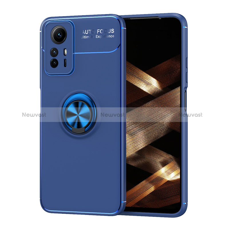 Ultra-thin Silicone Gel Soft Case Cover with Magnetic Finger Ring Stand SD1 for Xiaomi Redmi Note 12S Blue