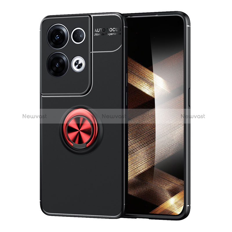 Ultra-thin Silicone Gel Soft Case Cover with Magnetic Finger Ring Stand SD1 for Xiaomi Redmi Note 13 5G Red and Black