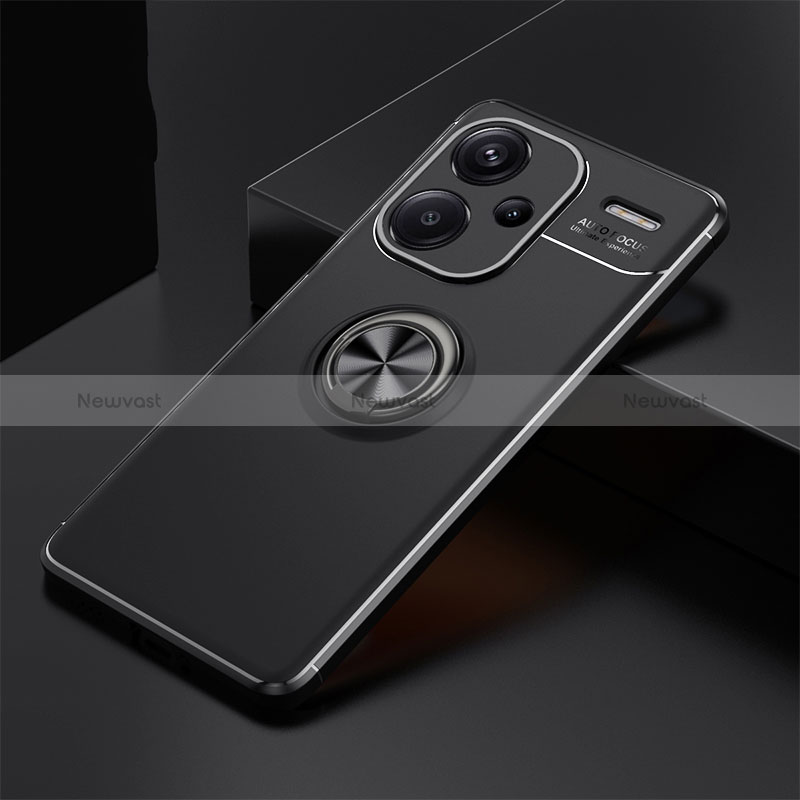 Ultra-thin Silicone Gel Soft Case Cover with Magnetic Finger Ring Stand SD1 for Xiaomi Redmi Note 13 Pro+ Plus 5G Black