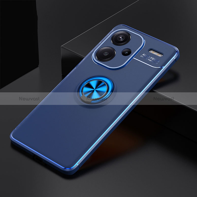 Ultra-thin Silicone Gel Soft Case Cover with Magnetic Finger Ring Stand SD1 for Xiaomi Redmi Note 13 Pro+ Plus 5G Blue