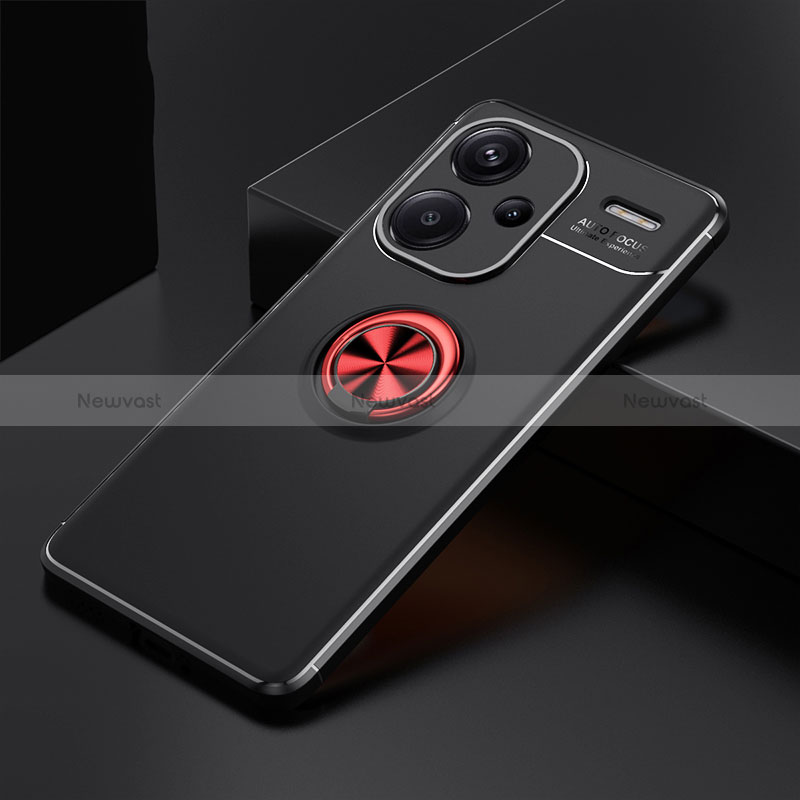 Ultra-thin Silicone Gel Soft Case Cover with Magnetic Finger Ring Stand SD1 for Xiaomi Redmi Note 13 Pro+ Plus 5G Red and Black