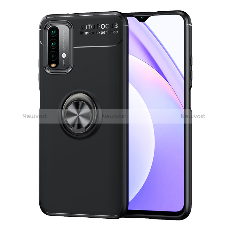 Ultra-thin Silicone Gel Soft Case Cover with Magnetic Finger Ring Stand SD1 for Xiaomi Redmi Note 9 4G Black