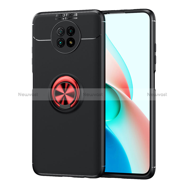 Ultra-thin Silicone Gel Soft Case Cover with Magnetic Finger Ring Stand SD1 for Xiaomi Redmi Note 9 5G Red and Black