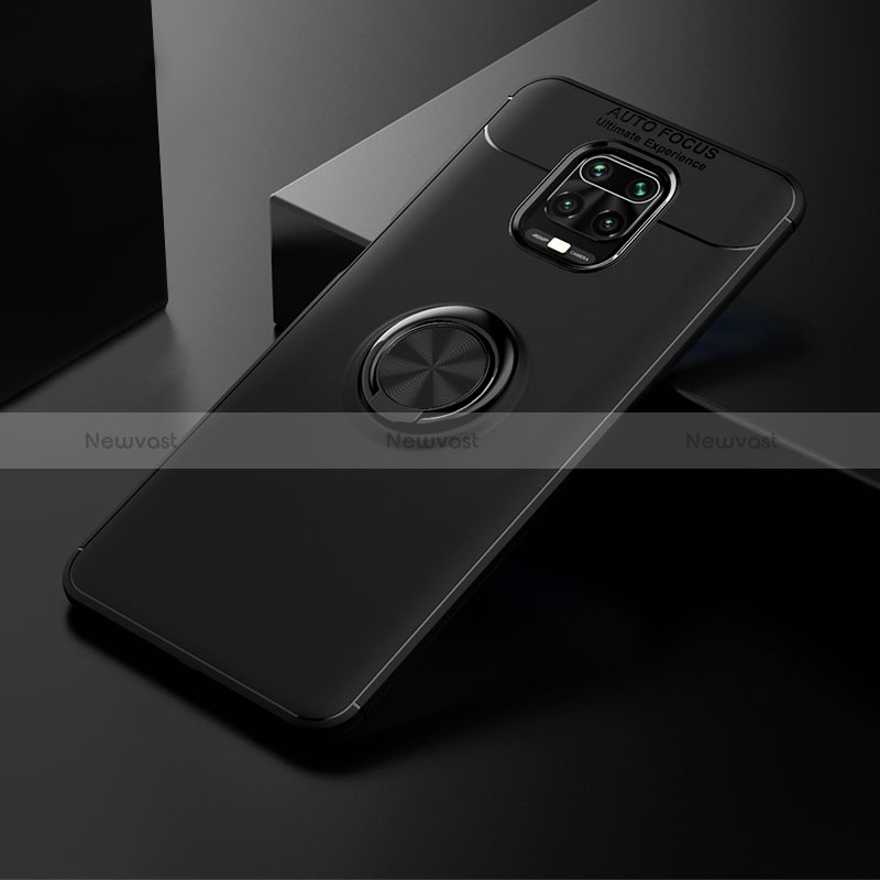 Ultra-thin Silicone Gel Soft Case Cover with Magnetic Finger Ring Stand SD1 for Xiaomi Redmi Note 9 Pro Black