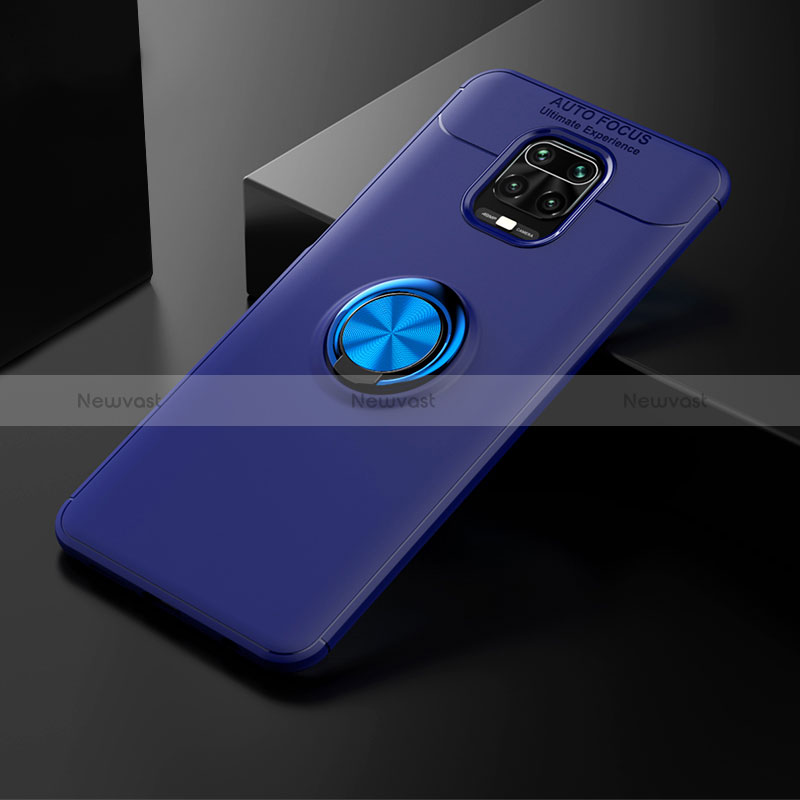 Ultra-thin Silicone Gel Soft Case Cover with Magnetic Finger Ring Stand SD1 for Xiaomi Redmi Note 9 Pro Blue