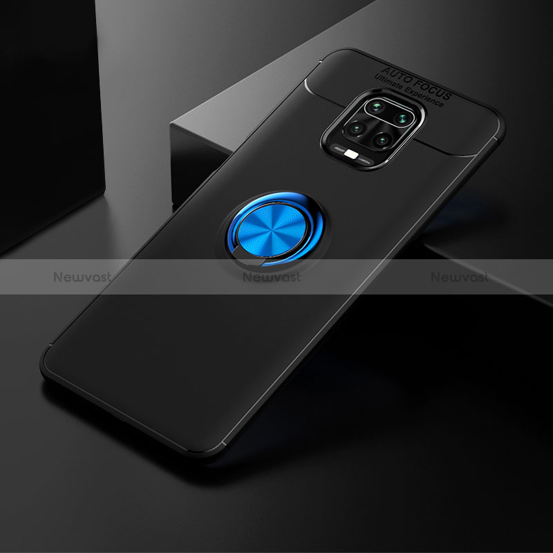 Ultra-thin Silicone Gel Soft Case Cover with Magnetic Finger Ring Stand SD1 for Xiaomi Redmi Note 9S Blue and Black