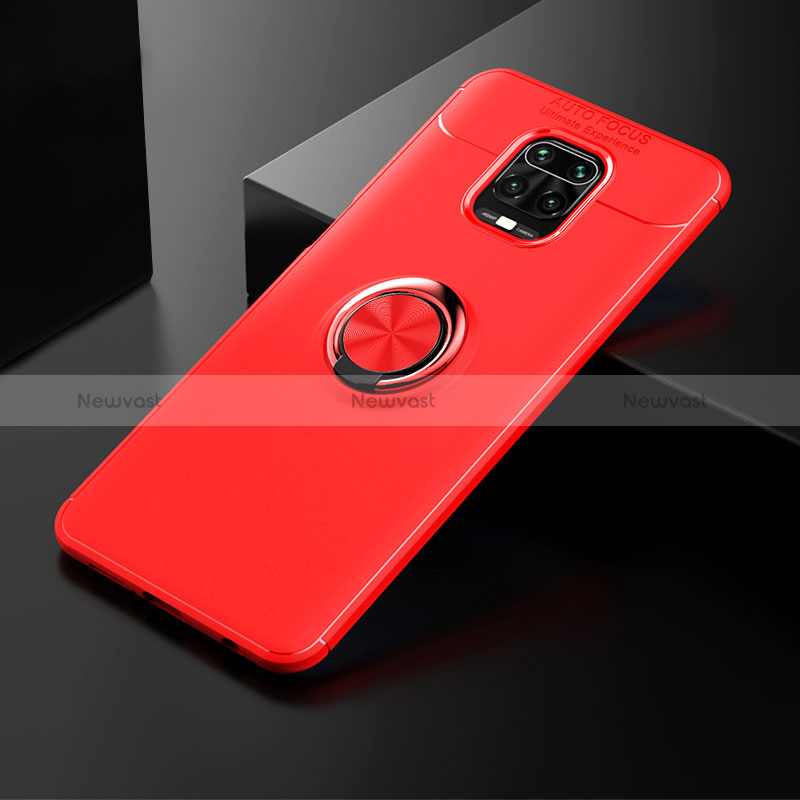 Ultra-thin Silicone Gel Soft Case Cover with Magnetic Finger Ring Stand SD1 for Xiaomi Redmi Note 9S Red