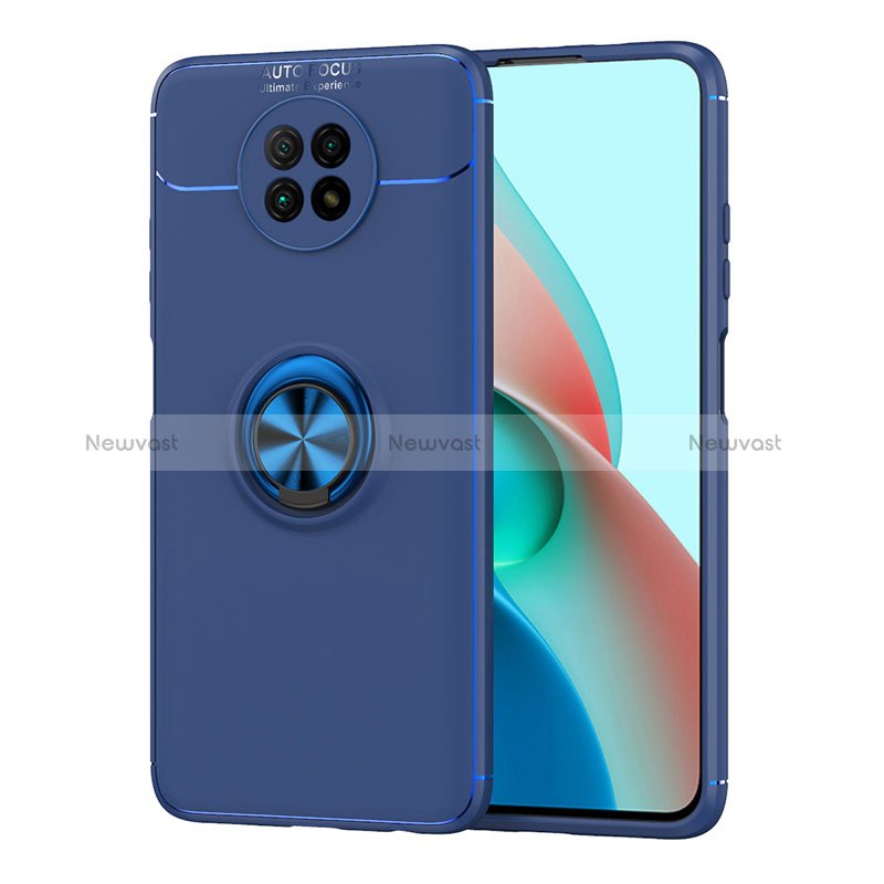 Ultra-thin Silicone Gel Soft Case Cover with Magnetic Finger Ring Stand SD1 for Xiaomi Redmi Note 9T 5G Blue