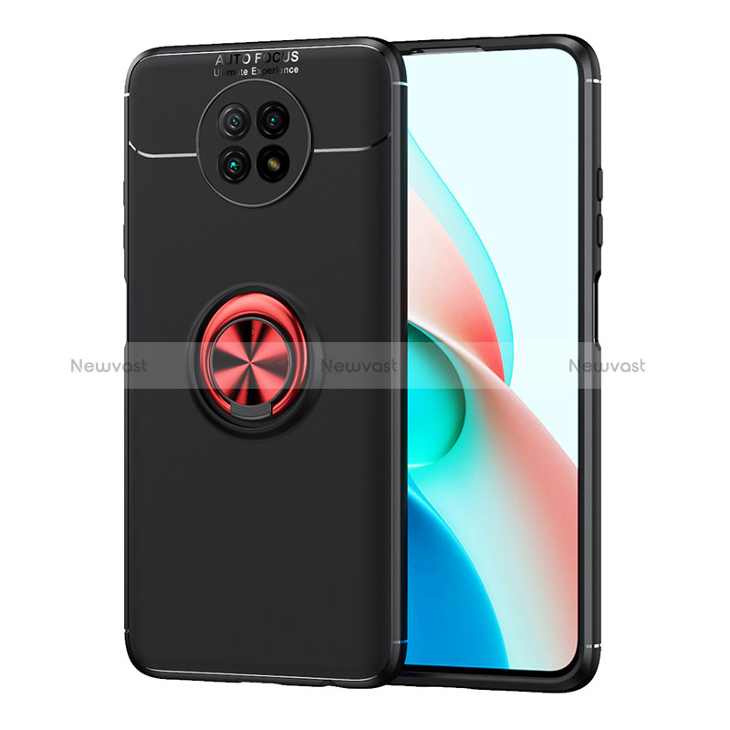 Ultra-thin Silicone Gel Soft Case Cover with Magnetic Finger Ring Stand SD1 for Xiaomi Redmi Note 9T 5G Red and Black