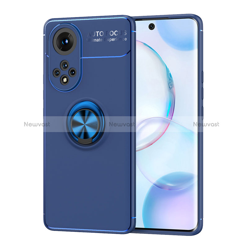 Ultra-thin Silicone Gel Soft Case Cover with Magnetic Finger Ring Stand SD2 for Huawei Honor 50 5G Blue