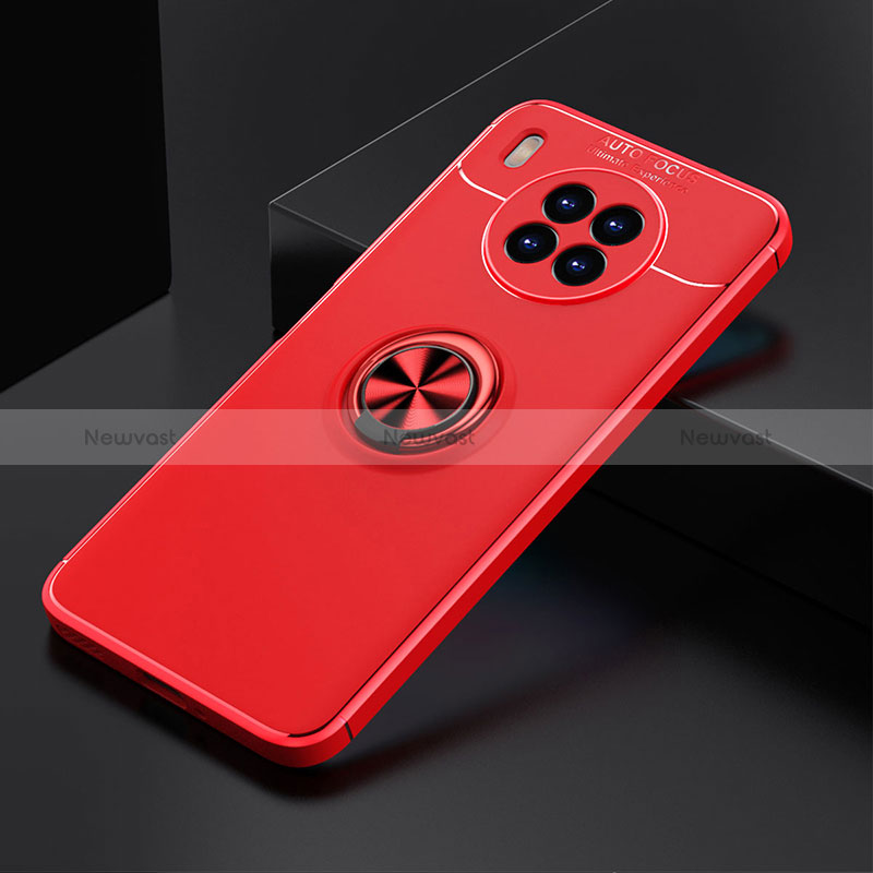 Ultra-thin Silicone Gel Soft Case Cover with Magnetic Finger Ring Stand SD2 for Huawei Honor 50 Lite Red