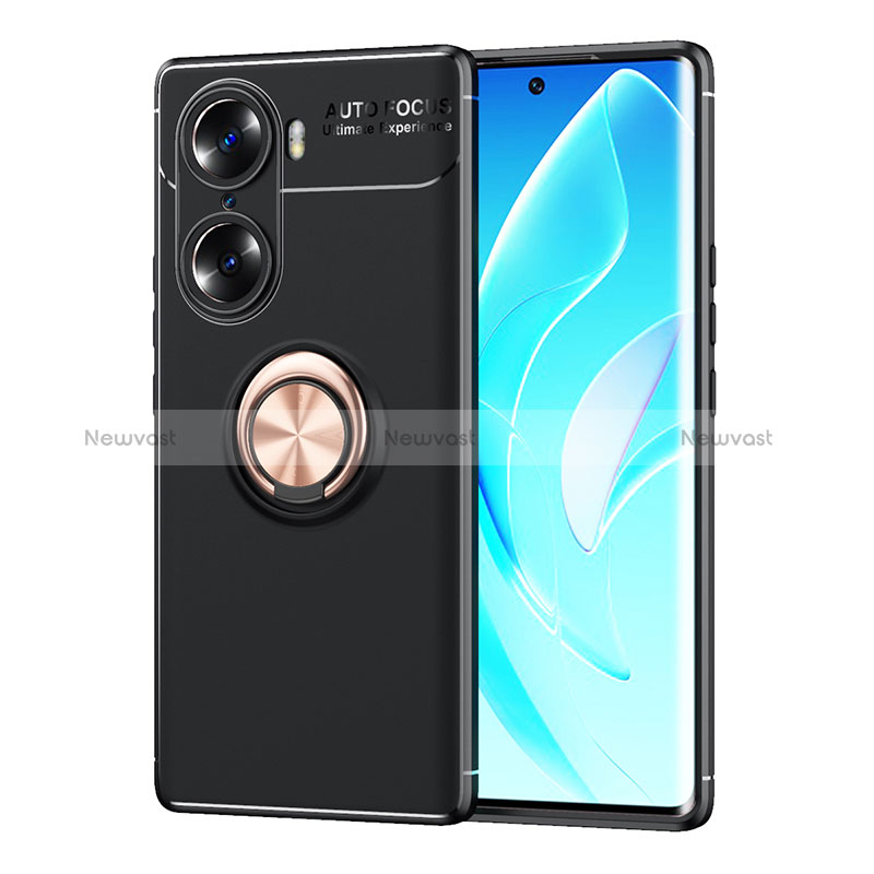 Ultra-thin Silicone Gel Soft Case Cover with Magnetic Finger Ring Stand SD2 for Huawei Honor 60 Pro 5G