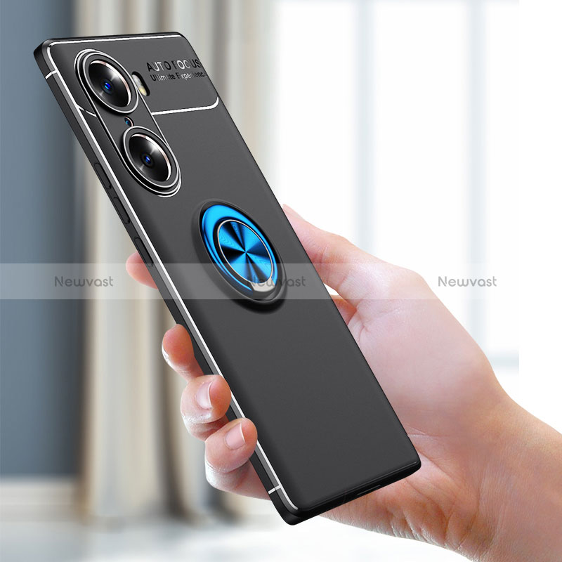 Ultra-thin Silicone Gel Soft Case Cover with Magnetic Finger Ring Stand SD2 for Huawei Honor 60 Pro 5G