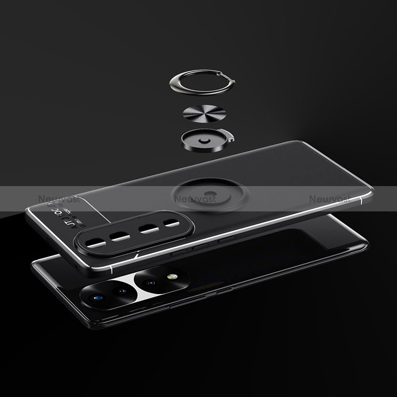 Ultra-thin Silicone Gel Soft Case Cover with Magnetic Finger Ring Stand SD2 for Huawei Honor 70 Pro+ Plus 5G