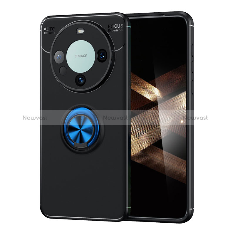 Ultra-thin Silicone Gel Soft Case Cover with Magnetic Finger Ring Stand SD2 for Huawei Mate 60 Pro Blue and Black