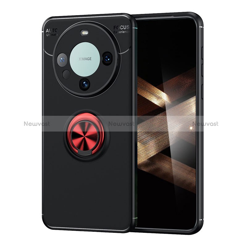 Ultra-thin Silicone Gel Soft Case Cover with Magnetic Finger Ring Stand SD2 for Huawei Mate 60 Pro+ Plus Red and Black