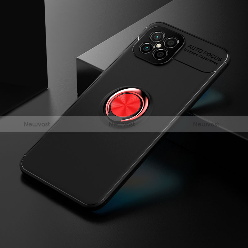 Ultra-thin Silicone Gel Soft Case Cover with Magnetic Finger Ring Stand SD2 for Huawei Nova 8 SE 4G Red and Black