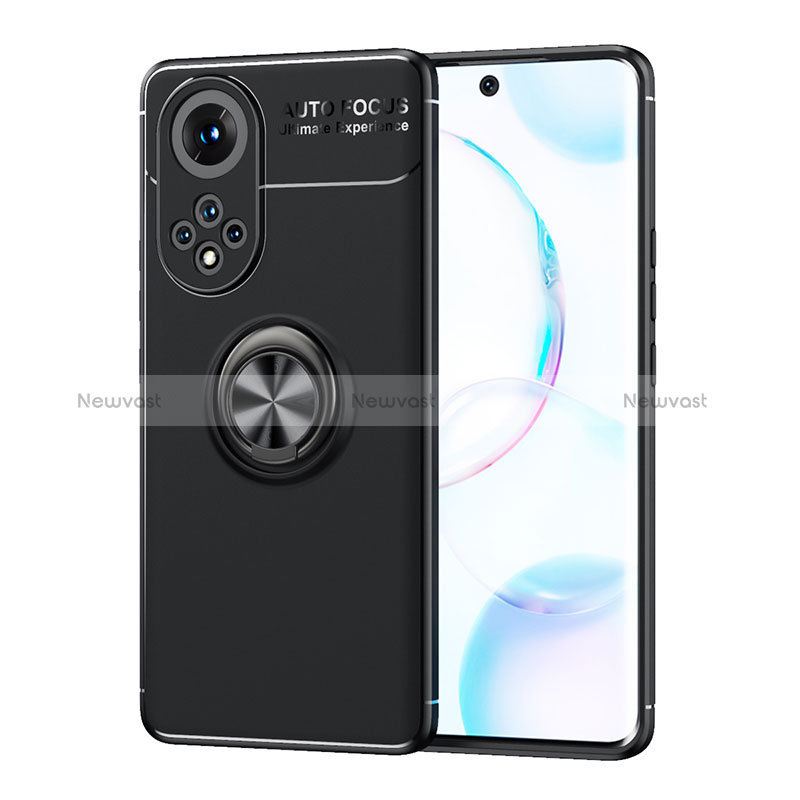 Ultra-thin Silicone Gel Soft Case Cover with Magnetic Finger Ring Stand SD2 for Huawei Nova 9 Black