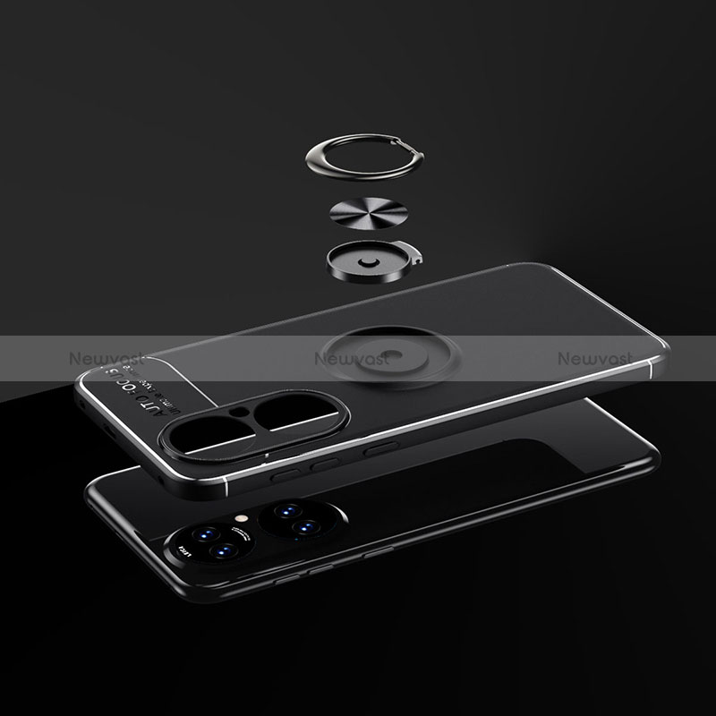 Ultra-thin Silicone Gel Soft Case Cover with Magnetic Finger Ring Stand SD2 for Huawei P50 Pro