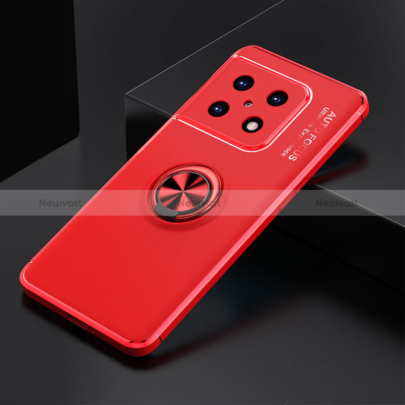 Ultra-thin Silicone Gel Soft Case Cover with Magnetic Finger Ring Stand SD2 for OnePlus 10 Pro 5G Red