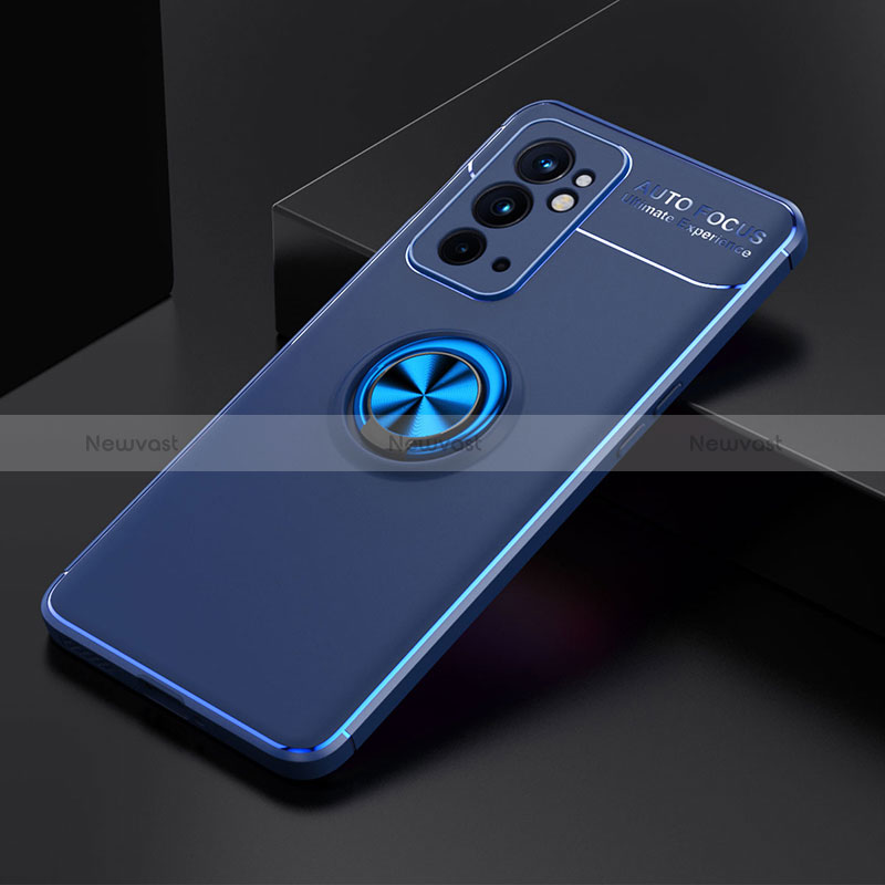 Ultra-thin Silicone Gel Soft Case Cover with Magnetic Finger Ring Stand SD2 for OnePlus 9RT 5G Blue