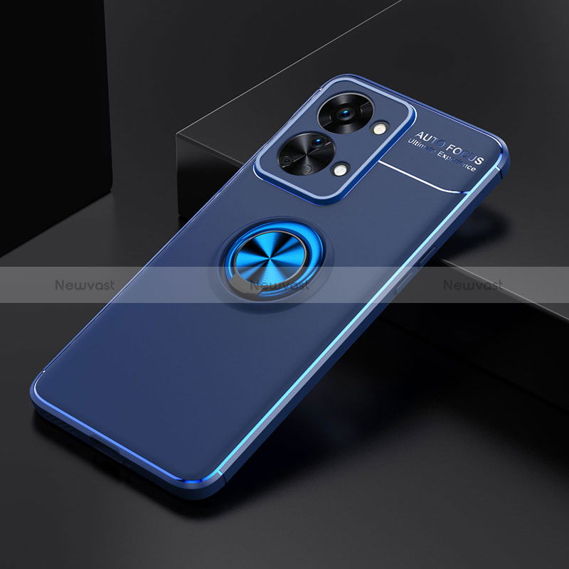 Ultra-thin Silicone Gel Soft Case Cover with Magnetic Finger Ring Stand SD2 for OnePlus Nord 2T 5G Blue