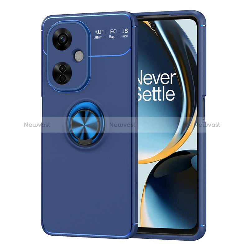 Ultra-thin Silicone Gel Soft Case Cover with Magnetic Finger Ring Stand SD2 for OnePlus Nord N30 5G Blue