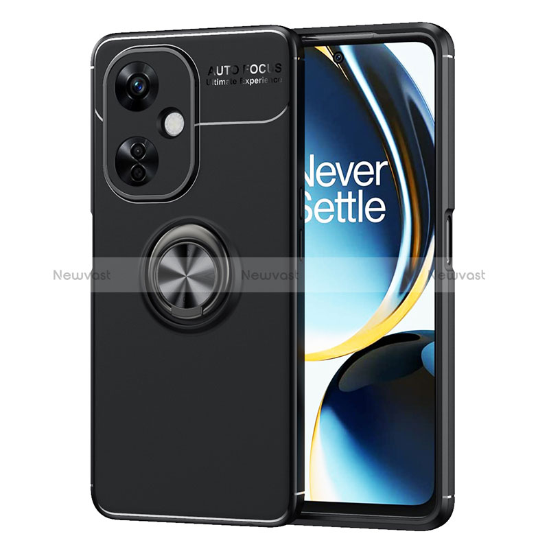 Ultra-thin Silicone Gel Soft Case Cover with Magnetic Finger Ring Stand SD2 for Oppo K11x 5G Black