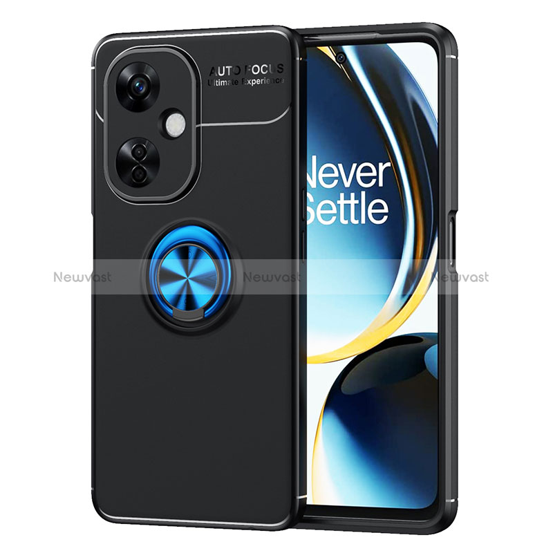 Ultra-thin Silicone Gel Soft Case Cover with Magnetic Finger Ring Stand SD2 for Oppo K11x 5G Blue and Black