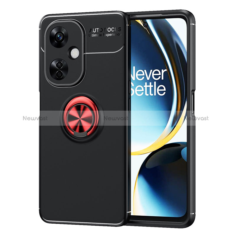 Ultra-thin Silicone Gel Soft Case Cover with Magnetic Finger Ring Stand SD2 for Oppo K11x 5G Red and Black