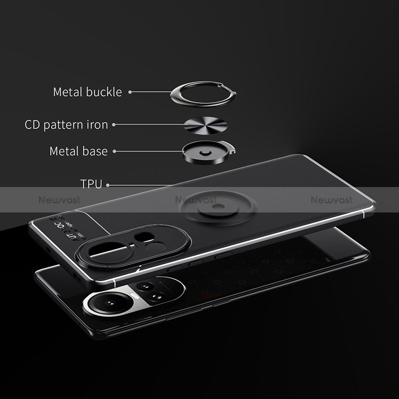 Ultra-thin Silicone Gel Soft Case Cover with Magnetic Finger Ring Stand SD2 for Oppo Reno10 Pro 5G