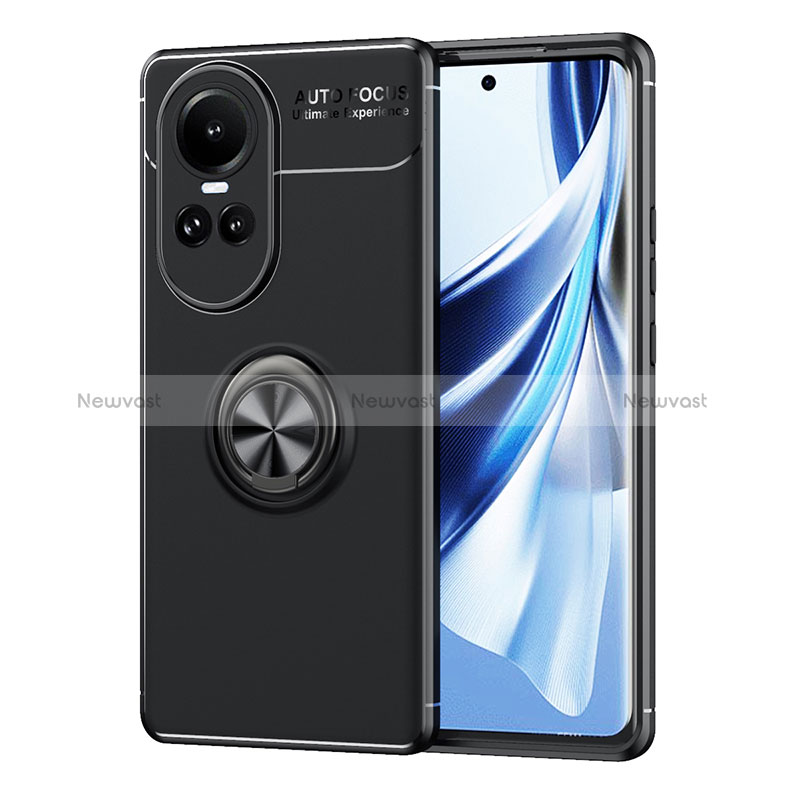 Ultra-thin Silicone Gel Soft Case Cover with Magnetic Finger Ring Stand SD2 for Oppo Reno10 Pro 5G Black